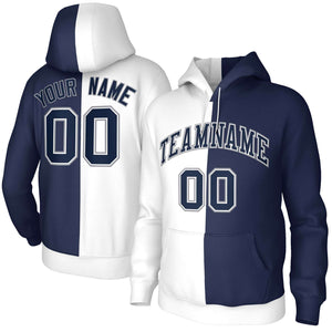 Custom White Navy Navy-White Split Fashion Stitched Sportwear Pullover Hoodie