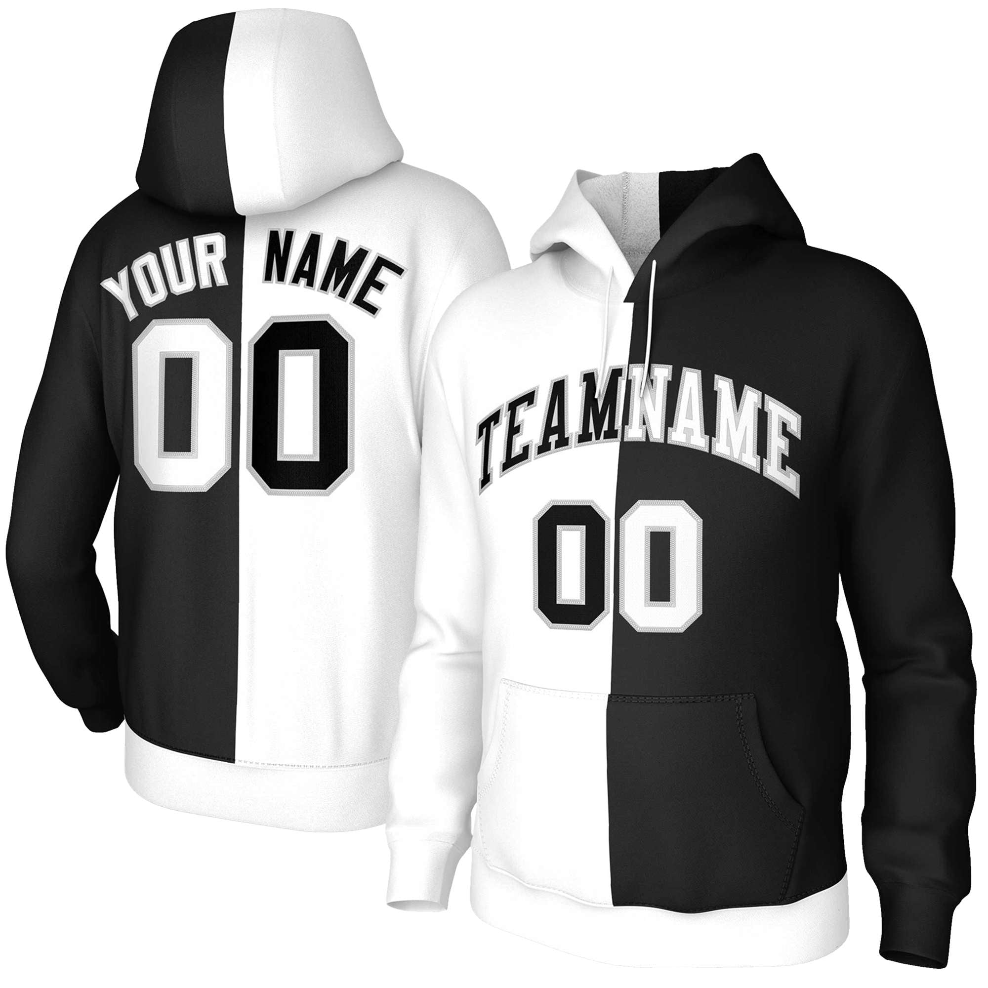 Custom White Black-Gray Split Fashion Stitched Sportwear Pullover Hoodie