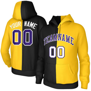 Custom Black Gold Purple-White Split Fashion Stitched Sportwear Pullover Hoodie