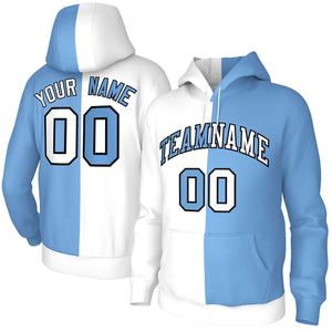 Custom White Light Blue Light Blue-Black Split Fashion Stitched Sportwear Pullover Hoodie