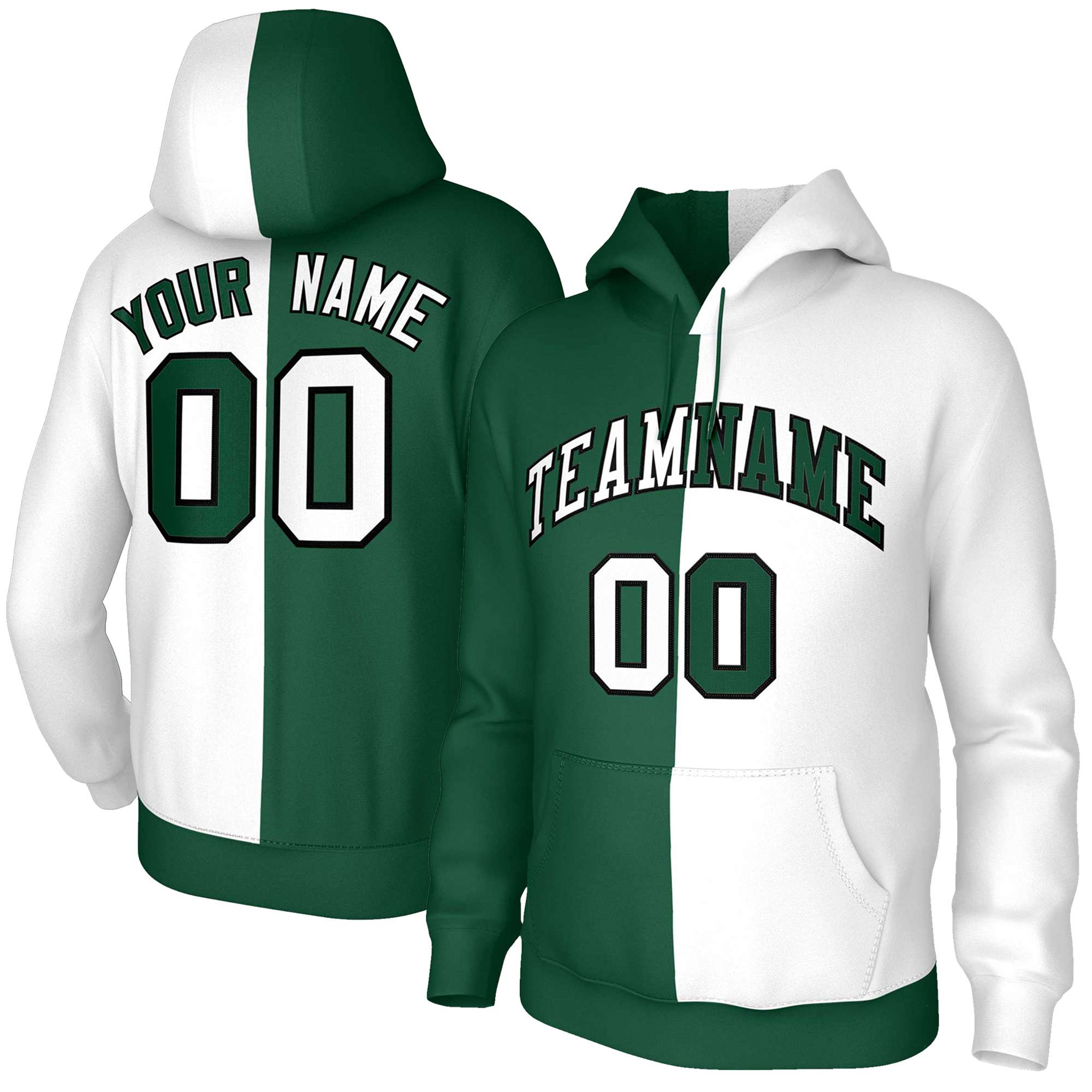 Custom Green White White-Black Split Fashion Stitched Sportwear Pullover Hoodie