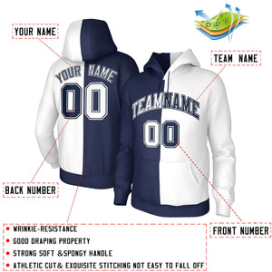 Custom Navy White White-Navy Split Fashion Stitched Sportwear Pullover Hoodie