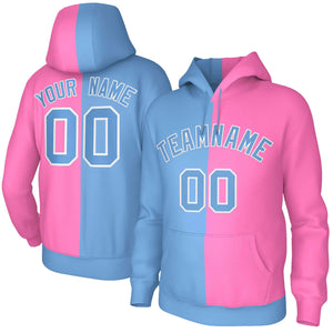 Custom Light Blue Pink Light Blue-White Split Fashion Stitched Sportwear Pullover Hoodie