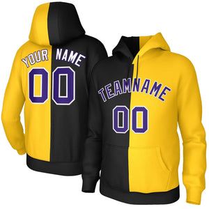 Custom Black Gold Purple-White Split Fashion Stitched Sportwear Pullover Hoodie