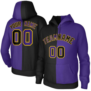 Custom Black Purple Purple-Gold Split Fashion Stitched Sportwear Pullover Hoodie