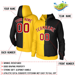 Custom Gold Black Red-White Split Fashion Stitched Sportwear Pullover Hoodie