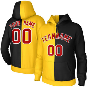 Custom Gold Black Red-White Split Fashion Stitched Sportwear Pullover Hoodie