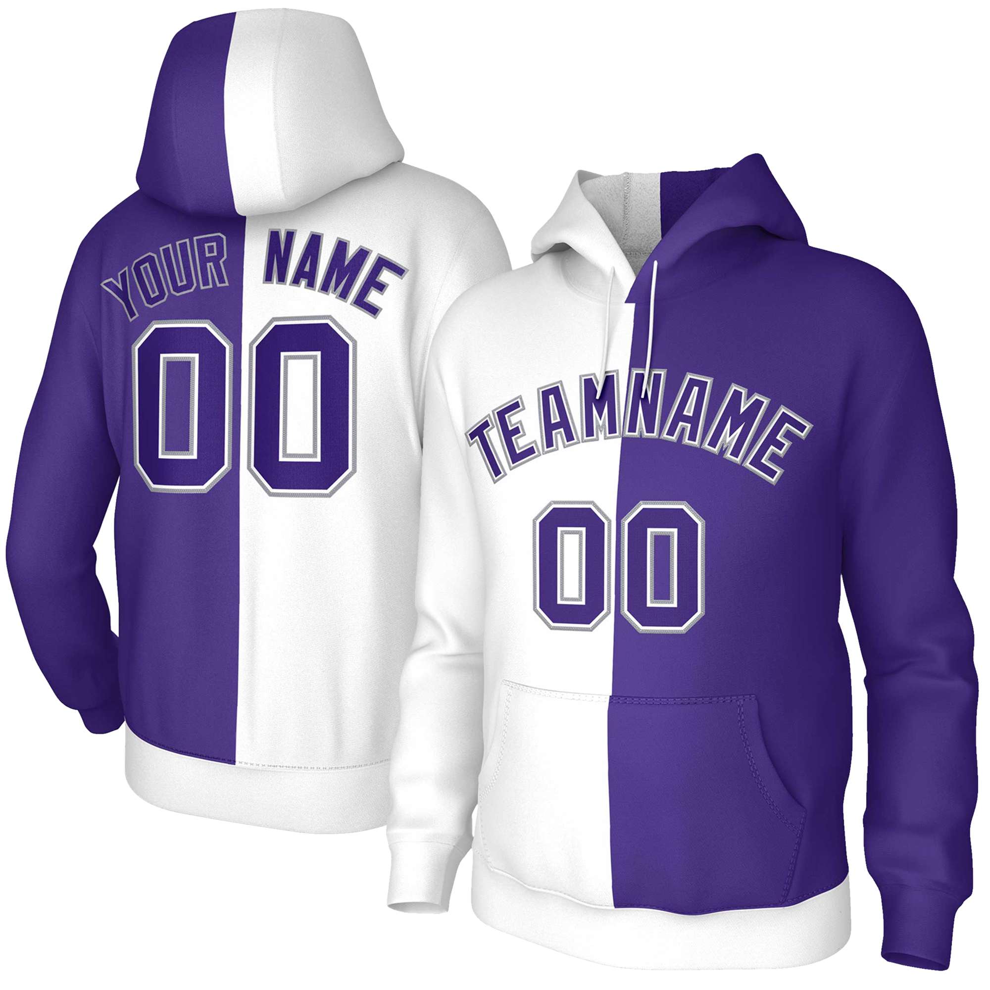 Custom White Purple Purple-White Split Fashion Stitched Sportwear Pullover Hoodie