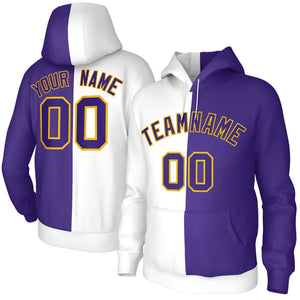 Custom White Purple Purple-Gold Split Fashion Stitched Sportwear Pullover Hoodie