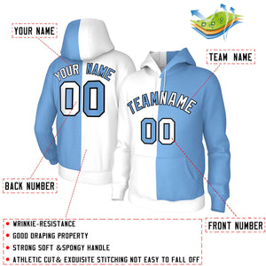 Custom White Light Blue Light Blue-Black Split Fashion Stitched Sportwear Pullover Hoodie