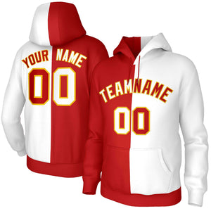 Custom Red White White-Gold Split Fashion Stitched Sportwear Pullover Hoodie