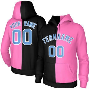 Custom Black Pink Light Blue-White Split Fashion Stitched Sportwear Pullover Hoodie