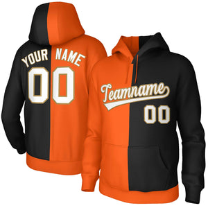 Custom Orange Black White-Old Gold Split Fashion Stitched Sportwear Pullover Hoodie