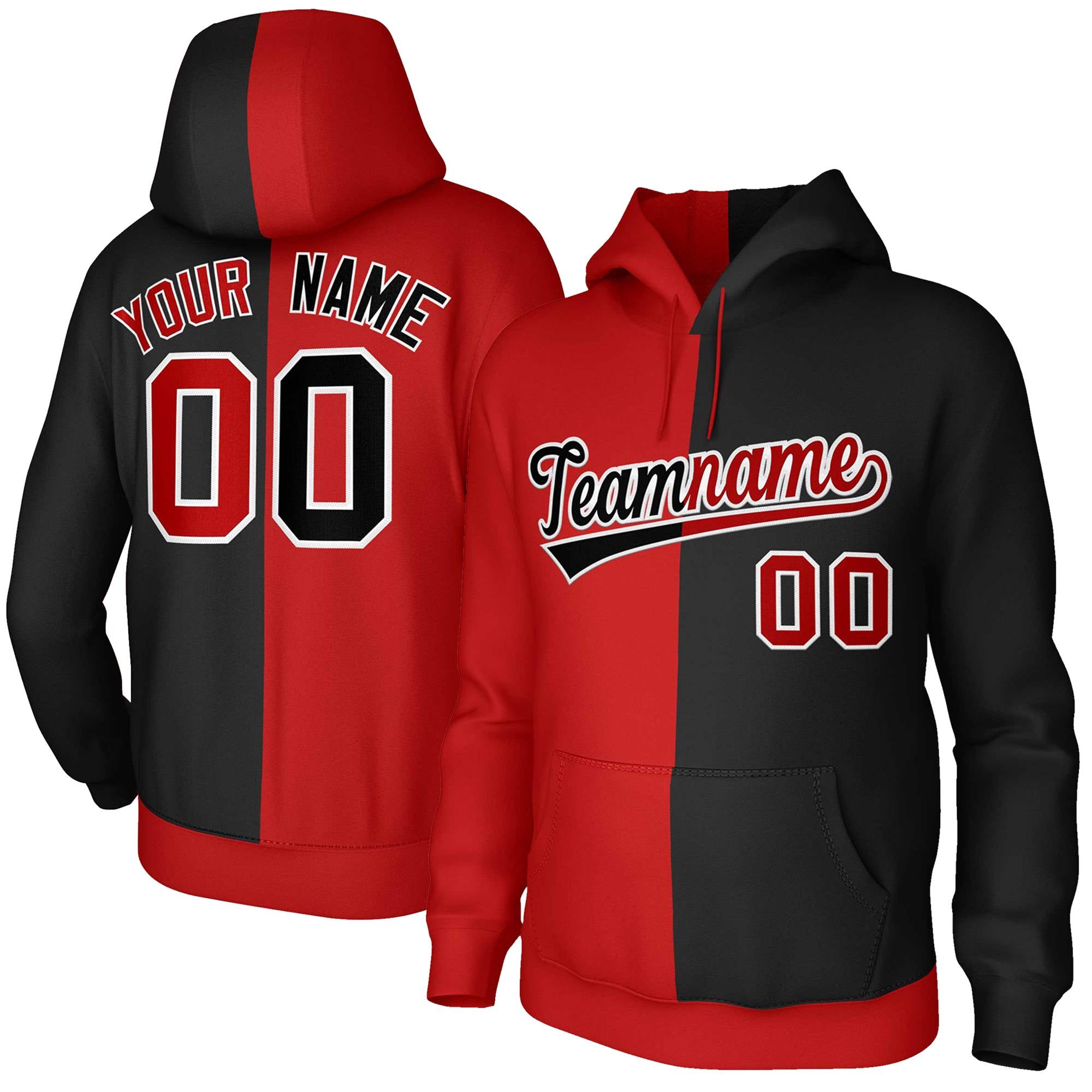 Custom Red Black-White Split Fashion Stitched Sportwear Pullover Hoodie