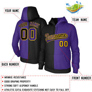 Custom Black Purple Purple-Gold Split Fashion Stitched Sportwear Pullover Hoodie