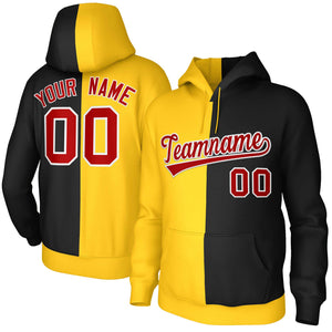 Custom Gold Black Red-White Split Fashion Stitched Sportwear Pullover Hoodie