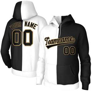 Custom White Black-Old Gold Split Fashion Stitched Sportwear Pullover Hoodie