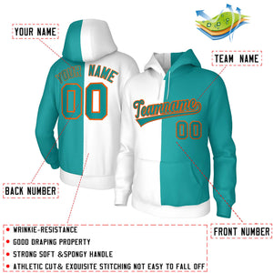 Custom White Aqua Aqua-Orange Split Fashion Stitched Sportwear Pullover Hoodie