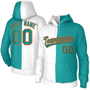 Custom White Aqua Aqua-Orange Split Fashion Stitched Sportwear Pullover Hoodie