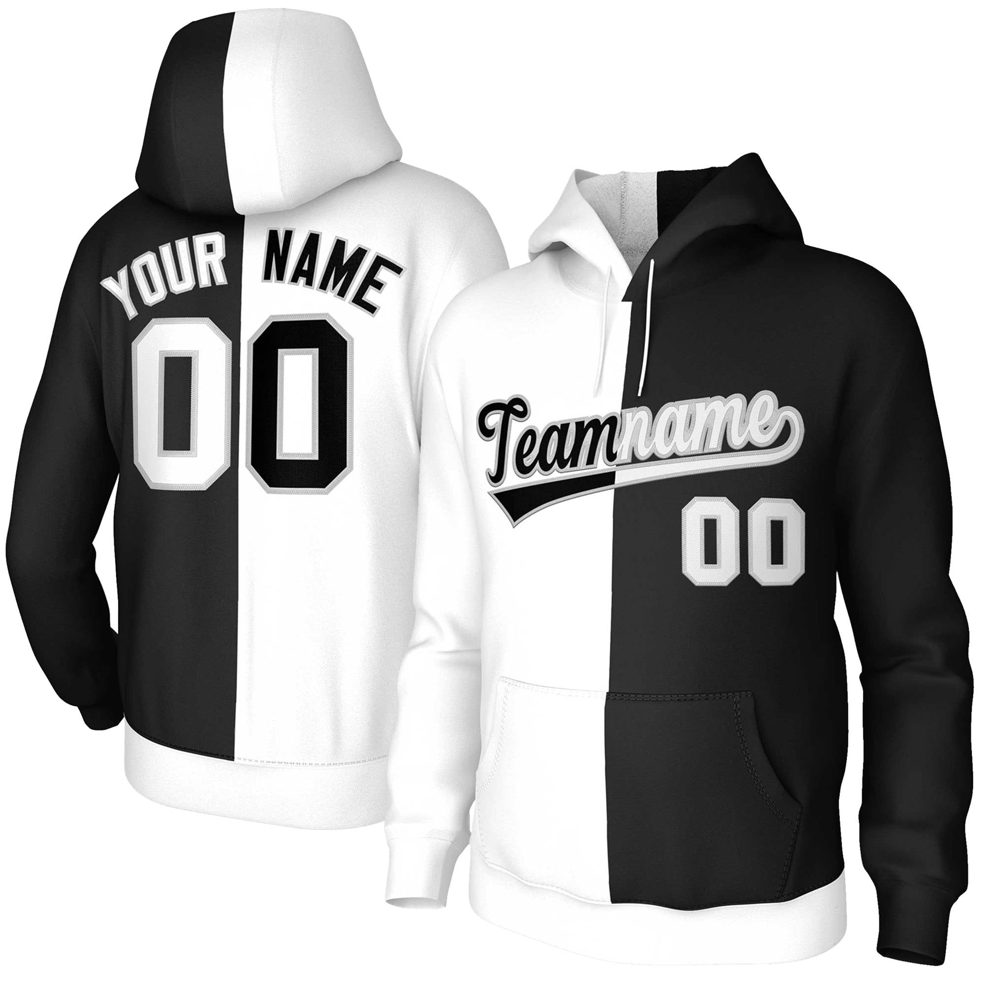 Custom White Black-Gray Split Fashion Stitched Sportwear Pullover Hoodie