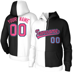 Custom White Black Pink-Black Split Fashion Stitched Sportwear Pullover Hoodie