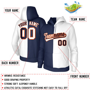 Custom Navy White White-Orange Split Fashion Stitched Sportwear Pullover Hoodie