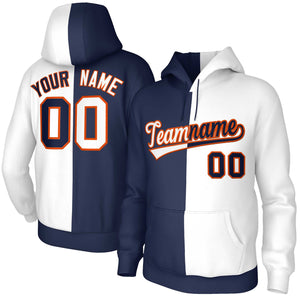 Custom Navy White White-Orange Split Fashion Stitched Sportwear Pullover Hoodie