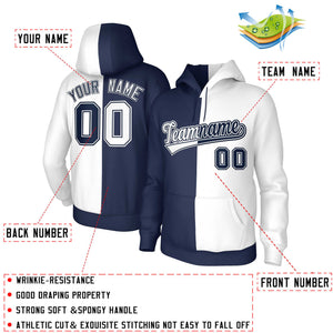 Custom Navy White White-Navy Split Fashion Stitched Sportwear Pullover Hoodie