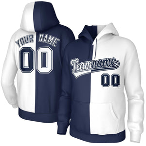 Custom Navy White White-Navy Split Fashion Stitched Sportwear Pullover Hoodie