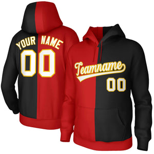 Custom Red Black White-Gold Split Fashion Stitched Sportwear Pullover Hoodie