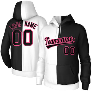 Custom White Black-Pink Split Fashion Stitched Sportwear Pullover Hoodie