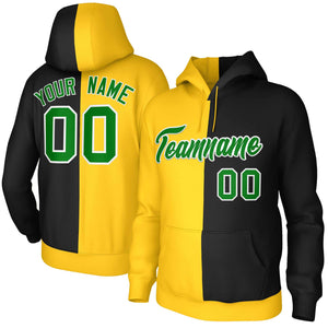 Custom Gold Black Kelly Green-White Split Fashion Stitched Sportwear Pullover Hoodie