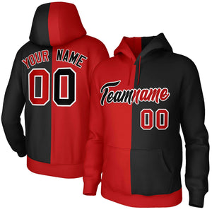 Custom Red Black-White Split Fashion Stitched Sportwear Pullover Hoodie