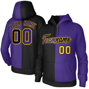 Custom Black Purple Purple-Gold Split Fashion Stitched Sportwear Pullover Hoodie