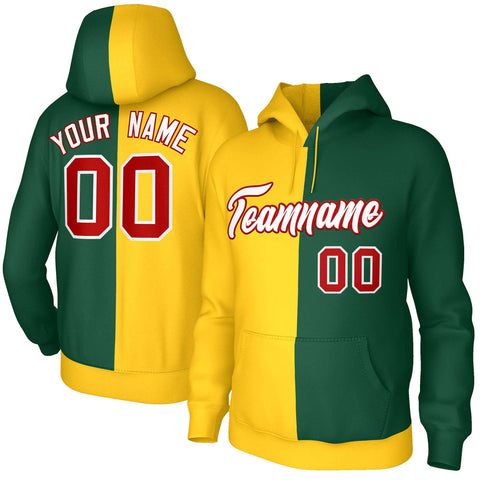 Custom Gold Green White-Red Split Fashion Stitched Sportwear Pullover Hoodie