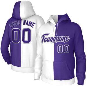 Custom White Purple Purple-White Split Fashion Stitched Sportwear Pullover Hoodie