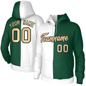 Custom White Green Khaki-Black Split Fashion Stitched Sportwear Pullover Hoodie