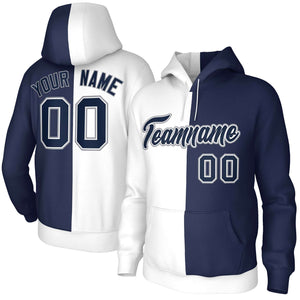 Custom White Navy Navy-White Split Fashion Stitched Sportwear Pullover Hoodie