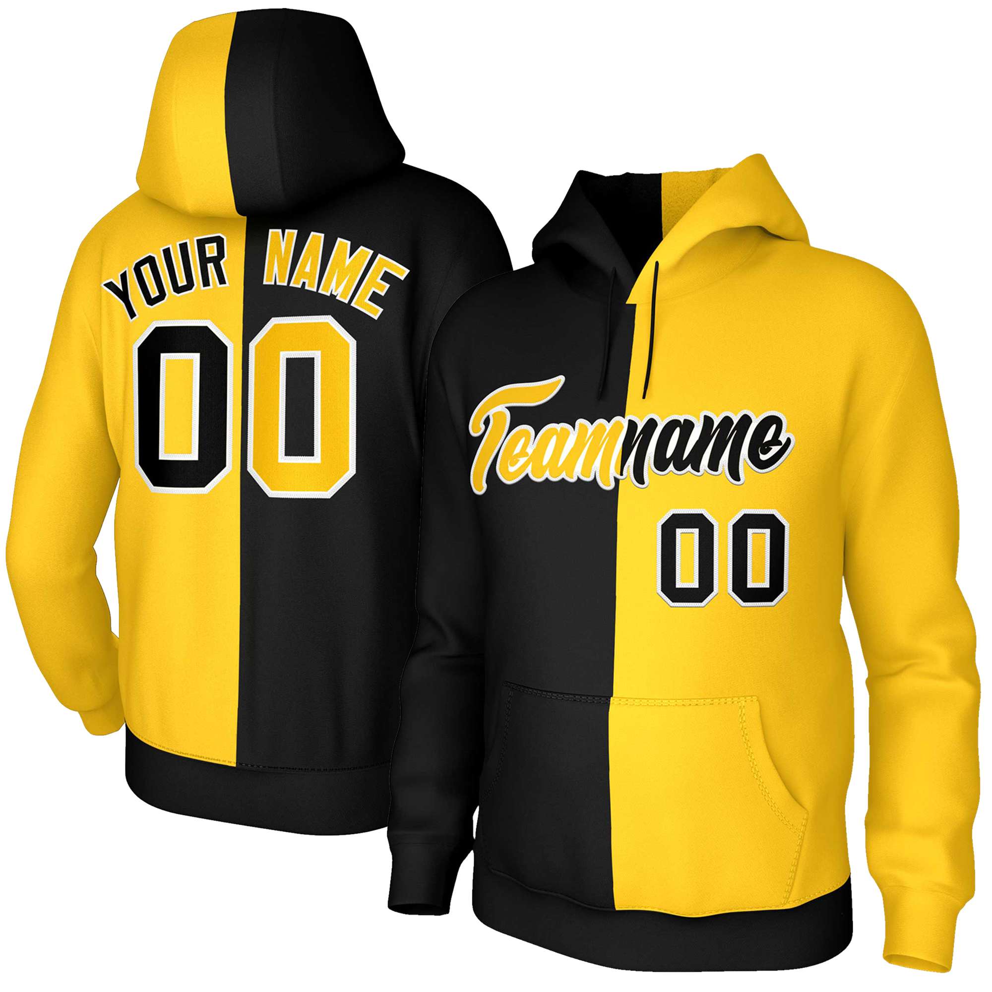 Custom Black Gold Gold-White Split Fashion Stitched Sportwear Pullover Hoodie