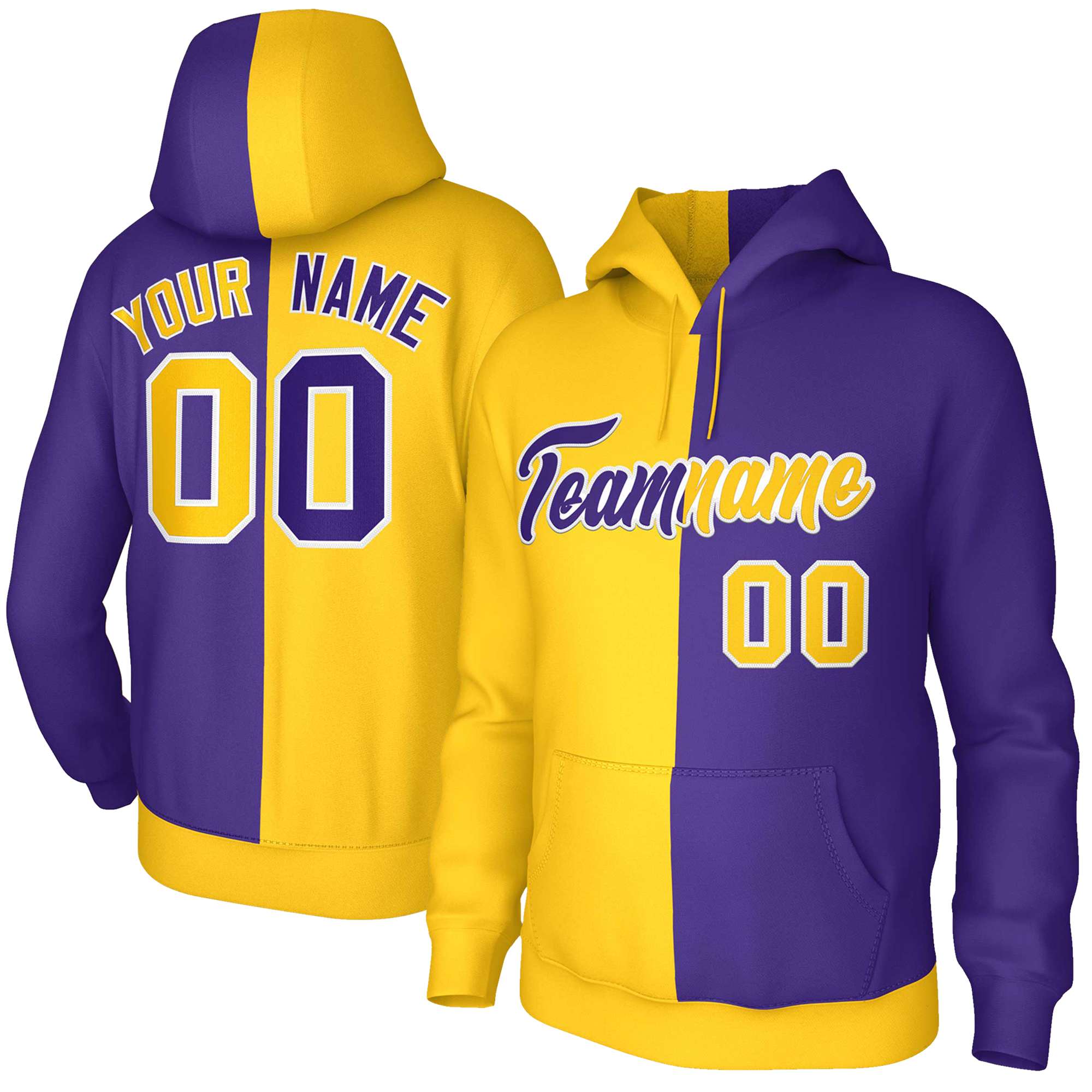 Custom Gold Purple-White Split Fashion Stitched Sportwear Pullover Hoodie