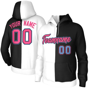 Custom White Black Pink-Black Split Fashion Stitched Sportwear Pullover Hoodie