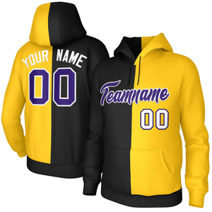 Custom Black Gold Purple-White Split Fashion Stitched Sportwear Pullover Hoodie