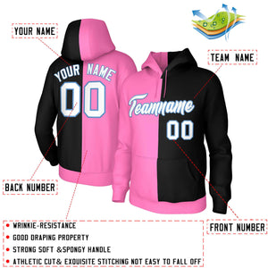 Custom Pink Black White-Light Blue Split Fashion Stitched Sportwear Pullover Hoodie