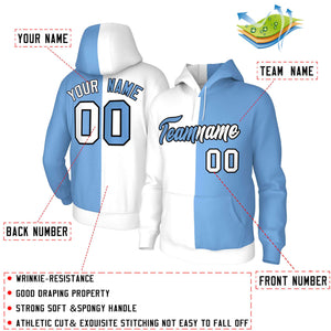 Custom White Light Blue-Black Split Fashion Stitched Sportwear Pullover Hoodie