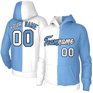 Custom White Light Blue-Black Split Fashion Stitched Sportwear Pullover Hoodie