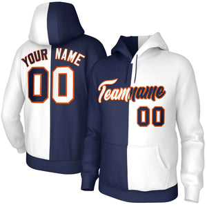 Custom Navy White-Orange Split Fashion Stitched Sportwear Pullover Hoodie