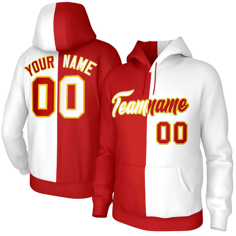Custom Red White-Gold Split Fashion Stitched Sportwear Pullover Hoodie