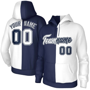 Custom Navy White-Navy Split Fashion Stitched Sportwear Pullover Hoodie