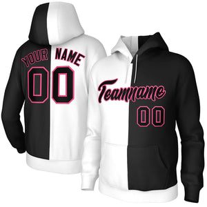 Custom White Black-Pink Split Fashion Stitched Sportwear Pullover Hoodie