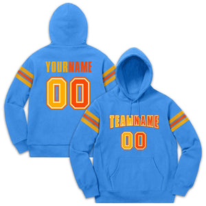 Custom Stitched Powder Blue Yellow-Orange Cotton Pullover Sweatshirt Hoodie